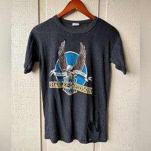 Vintage 70’s Harley-Davidson Black Ride Hard Die Free Eagle Thrashed Tshirt Med